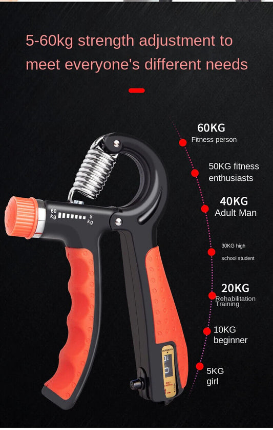 Hand Grip Strength Power Trainer Gripper Counter W Adjustable Squeeze Exercise