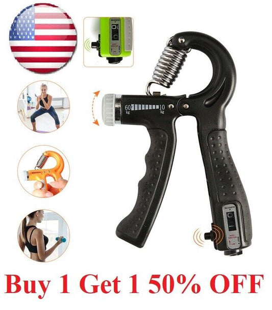 Hand Grip Strength Power Trainer Gripper Counter W Adjustable Squeeze Exercise